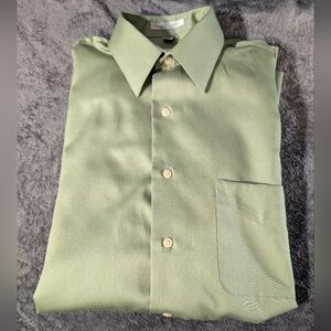 Geoffrey Beene Men's Dress Shirt Size 15 32/33 Med Green Sateen Wrinkle Free